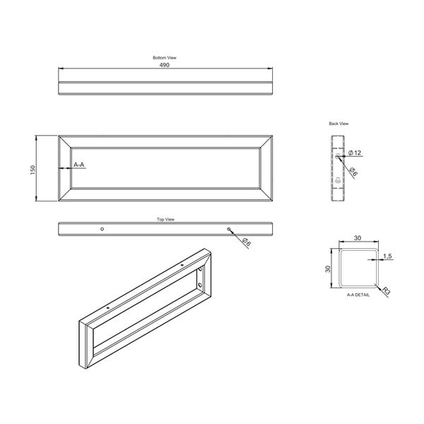 Ocelová podpěra pracovní desky ve stříbrné barvě 49x4 cm – Sapho-image-3