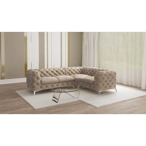 Šedobéžová sametová rohová pohovka (pravý roh/do L) Chelsea – Ropez-image-1