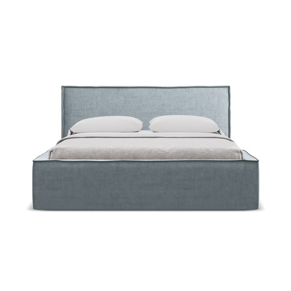 Světle modrá čalouněná dvoulůžková postel s úložným prostorem s roštem 160x200 cm Anani – Makamii-image-4