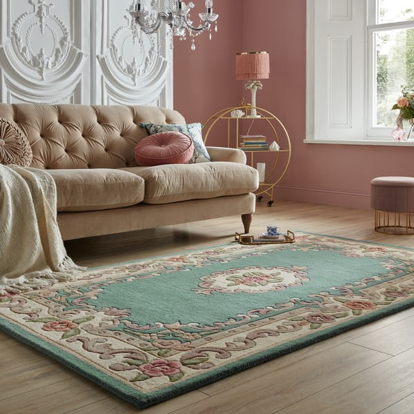 Zelený vlněný koberec Flair Rugs Aubusson, 75 x 150 cm-image-1