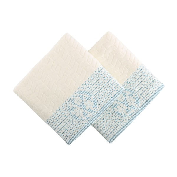 Sada 2 ručníků s modrým detailem Amada, 50 x 90 cm