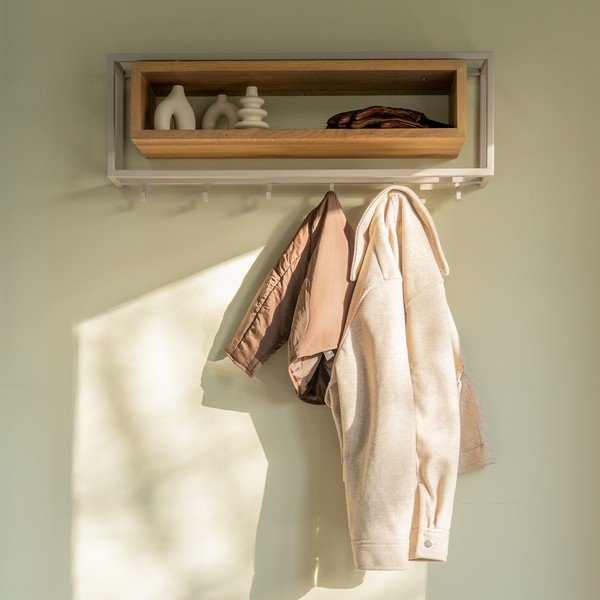 Nástěnný věšák z dubového dřeva v přírodní barvě/taupe s poličkou 78 cm School – Spinder Design-image-4