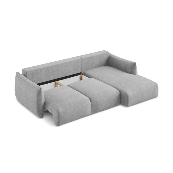 Světle šedá žinylková rozkládací rohová pohovka (pravý roh/s lenoškou) Leila – Makamii-image-4