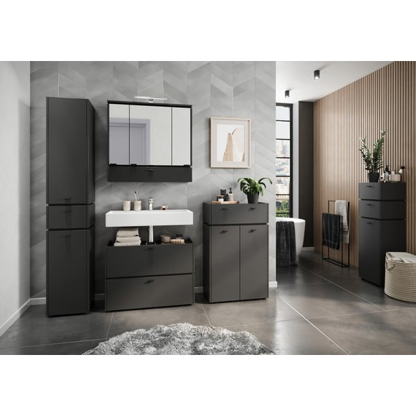 Antracitová koupelnová skříňka se zrcadlem a osvětlením 79x80 cm Modesto – Germania-image-3