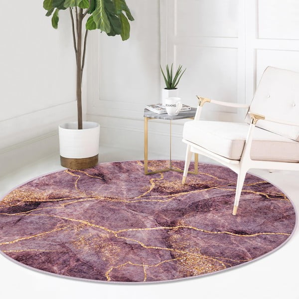 Růžový pratelný kulatý koberec vhodný pro robotické vysavače ø 80 cm Comfort – Mila Home-image-2