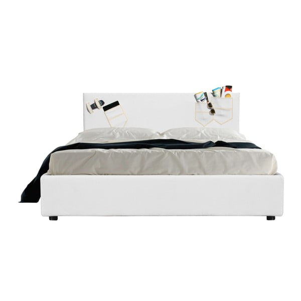 Bílá dvoulůžková postel s úložným prostorem a matrací 13Casa Task, 160 x 200 cm
