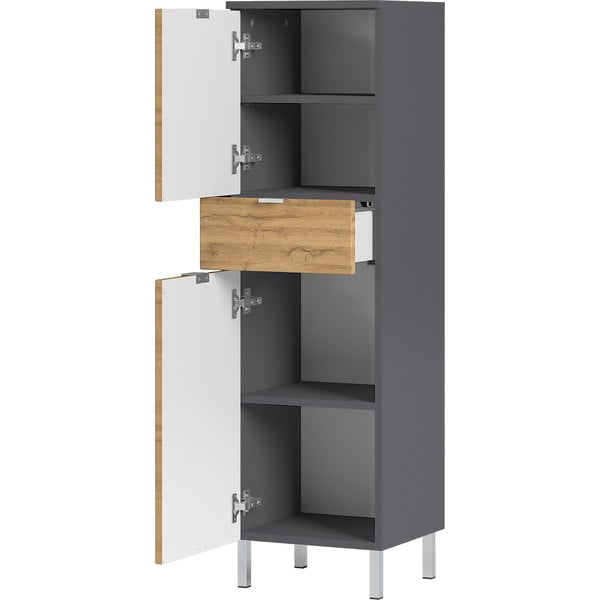 Šedá vysoká koupelnová skříňka v dekoru dubu 34x120 cm Mauresa - Germania-image-2