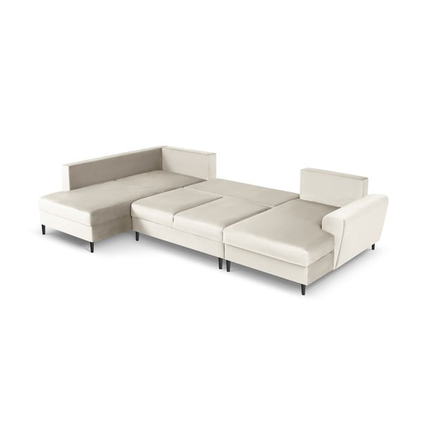 Béžová sametová rozkládací/s úložným prostorem rohová pohovka (levý roh/do "U") Kyoto – Cosmopolitan Design-image-2