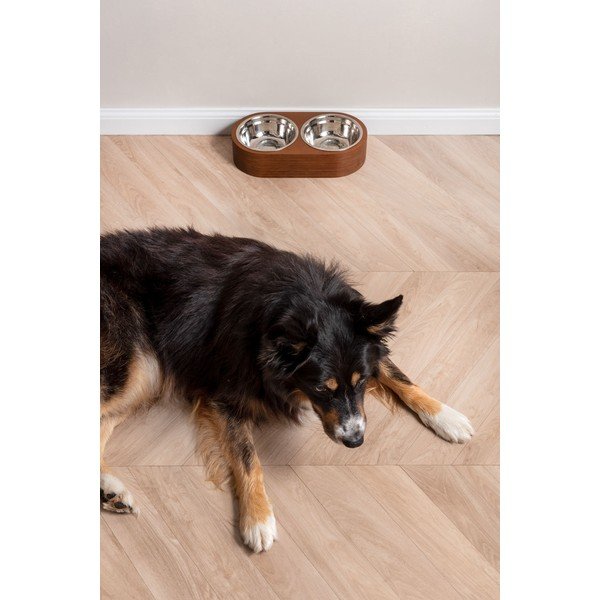 Sada 2 kovových misek v tmavém dřevěném podstavci PT LIVING Pet, šířka 18 cm-image-1