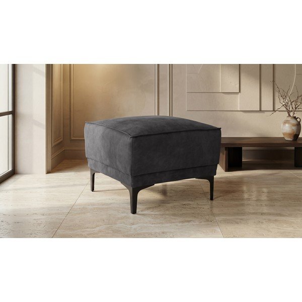 Antracitový taburet z imitace kůže Copenhagen – Scandic-image-1