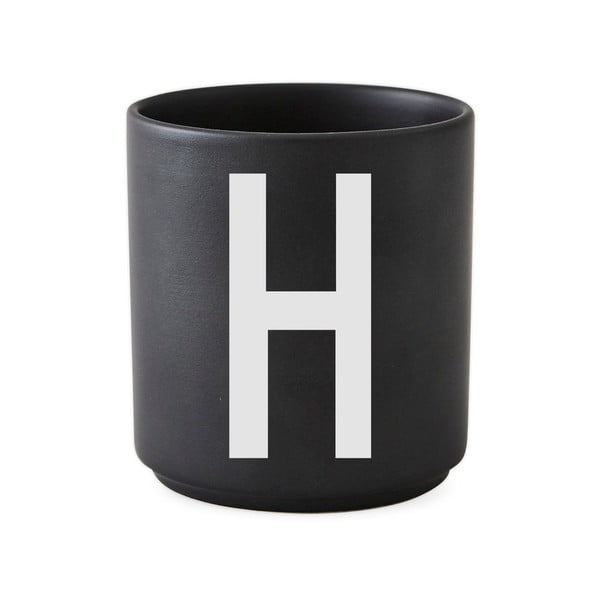 Černý porcelánový hrnek Design Letters Alphabet H, 250 ml