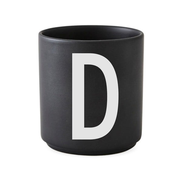 Černý porcelánový hrnek Design Letters Alphabet D, 250 ml