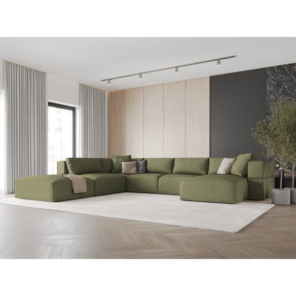 Světle zelená rohová pohovka do "U", levý roh Esther – Milo Casa-image-1