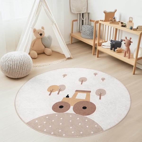 Béžový pratelný dětský koberec ø150 cm Tractor World – Mila Home-image-1