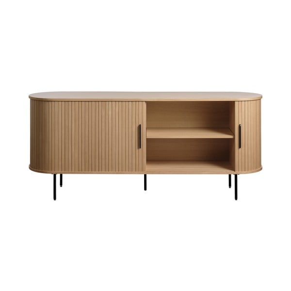 Nízká komoda v dekoru dubu s posuvnými dveřmi v přírodní barvě 76x180 cm Nola – Unique Furniture-image-2