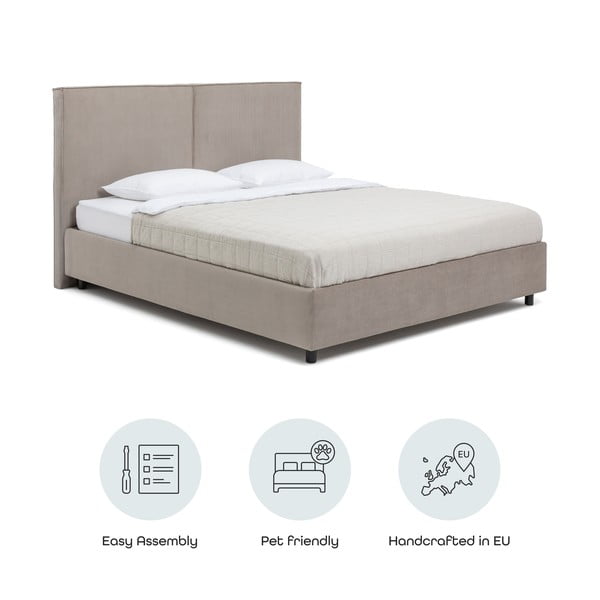 Čalouněná dvoulůžková postel taupe s úložným prostorem s roštem 160x200 cm Myra Bold – Bonami Selection-image-4