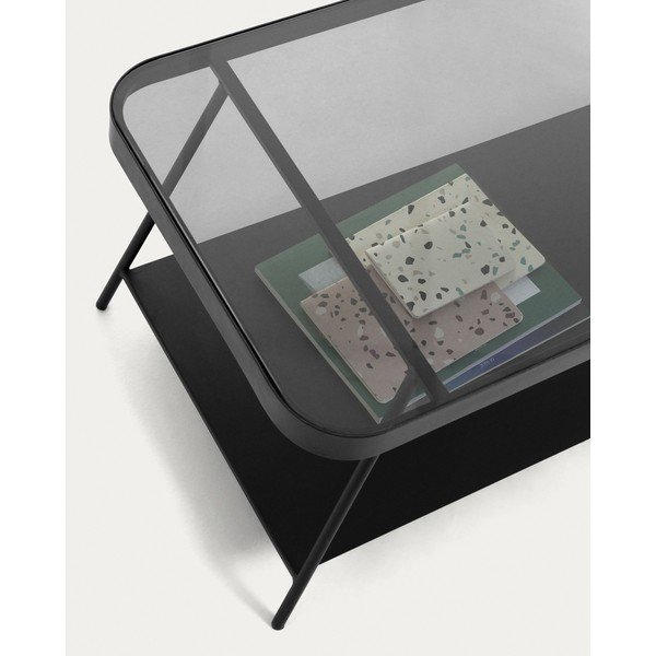 Černý konferenční stolek se skleněnou deskou 45x90 cm Duilia – Kave Home-image-4