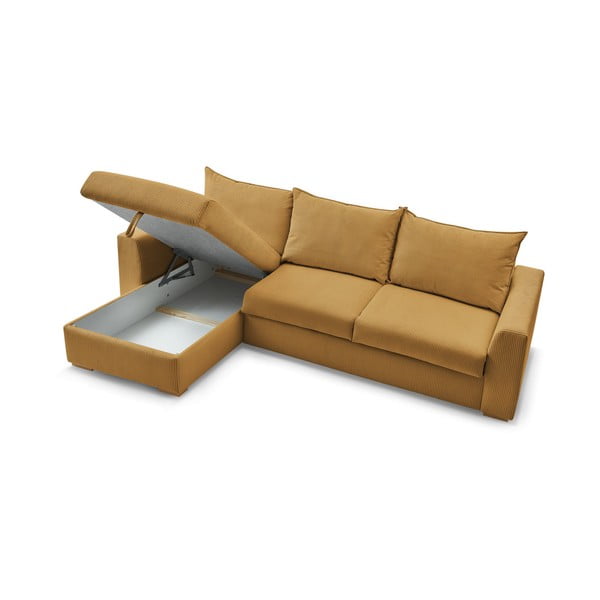 Žlutá manšestrová rozkládací rohová pohovka (variabilní) Augustin – Bobochic Paris-image-4