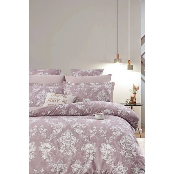 Růžové prodloužené povlečení na dvoulůžko z bavlny Renforcé s prostěradlem/4dílné 200x220 cm – Mila Home