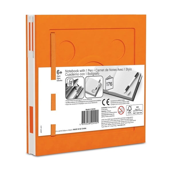 Oranžový čtvercový zápisník s gelovým perem LEGO®, 15,9 x 15,9 cm-image-2