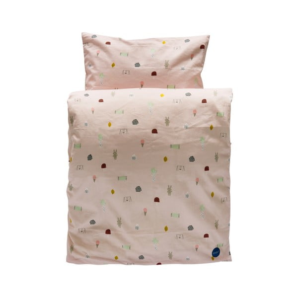 Set růžového dětského povlečení na peřinu a polštář z organické bavlny OYOY Happy Summer, 200 x 140 cm
