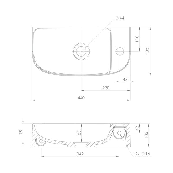 Bílé umývátko z litého mramoru 44x22 cm Alga – Sapho-image-4