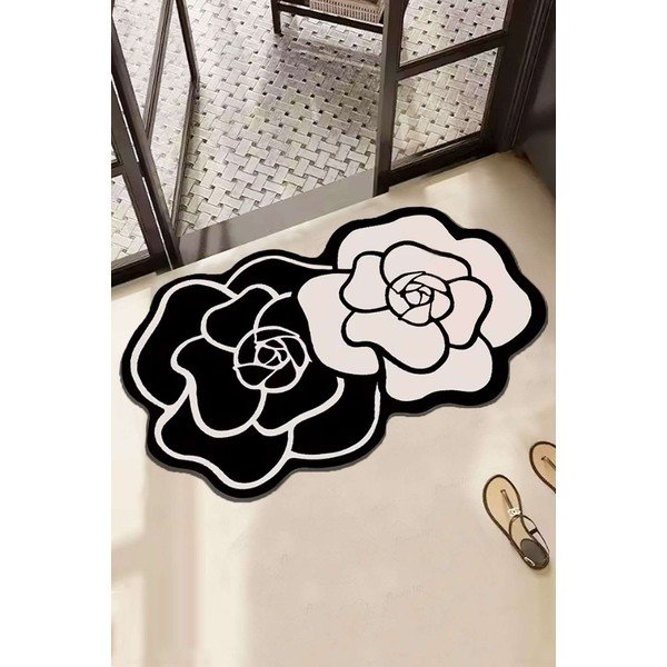 Černobílá koupelnová předložka 60x100 cm Bungari Rose – Foutastic-image-1