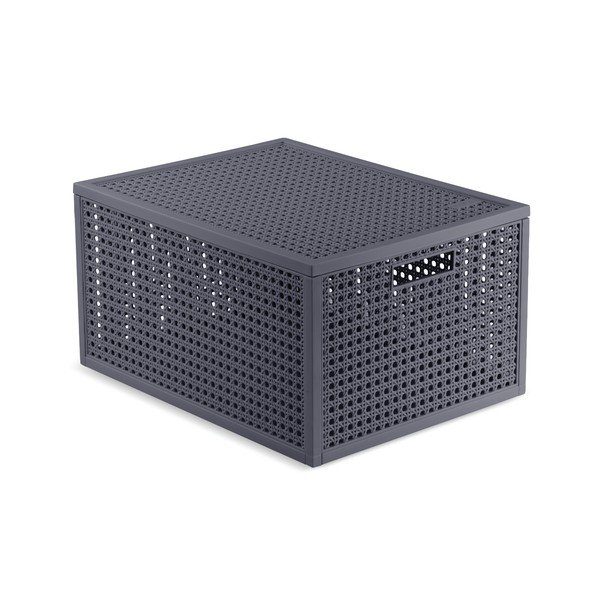 Tmavě šedý úložný box s víkem z recyklovaného plastu 30x38x21 cm Kaya – Curver