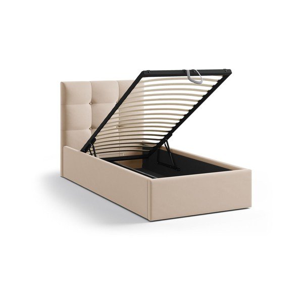 Světle hnědá čalouněná jednolůžková postel s úložným prostorem s roštem 90x200 cm Phaedra – Micadoni -image-1