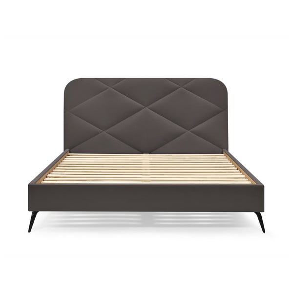Tmavě šedá čalouněná dvoulůžková postel s roštem 140x190 cm Prune – Bobochic Paris-image-3