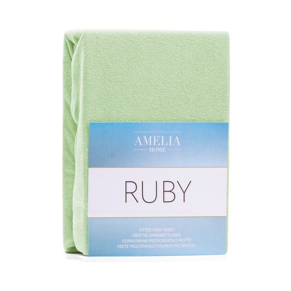 Světle zelené elastické prostěradlo na dvoulůžko AmeliaHome Ruby Siesta, 200/220 x 200 cm-image-1