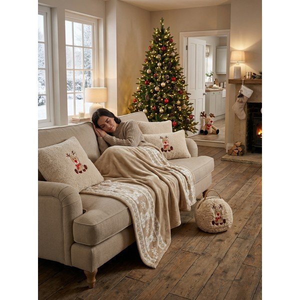 Béžová flanelová deka s vánočním motivem 130x160 cm XMAS – Tiseco Home Studio-image-1