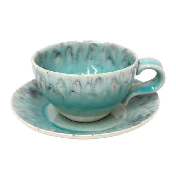 Modrý kameninový šálek na čaj s podšálkem Ego Dekor Madeira, 250 ml