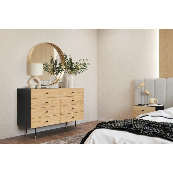 Nízká komoda v dekoru dubu v černé a přírodní barvě 130x87 cm Jugend – Woodman-image-1