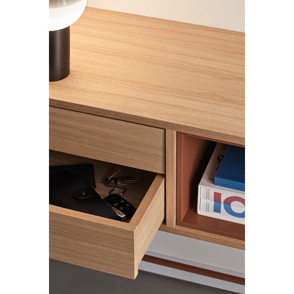 Cihlově červený konzolový stolek s dubovou dýhou Teulat Yoko-image-2