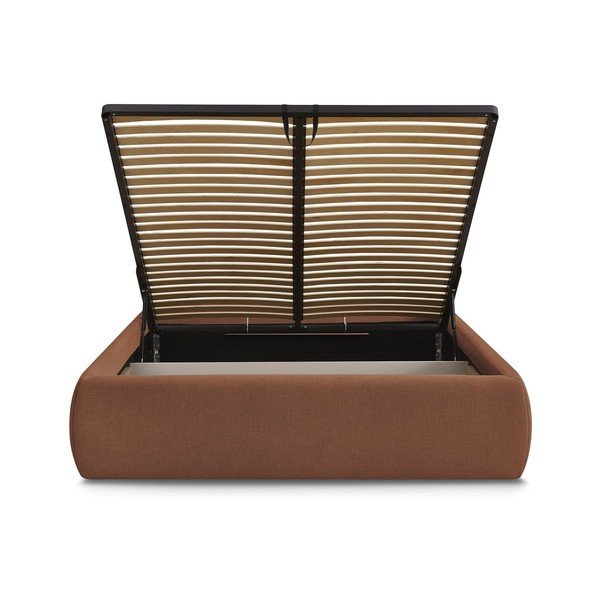 Oranžová čalouněná dvoulůžková postel s úložným prostorem/bez čela s roštem 160x200 cm Inera – Bobochic Paris-image-4