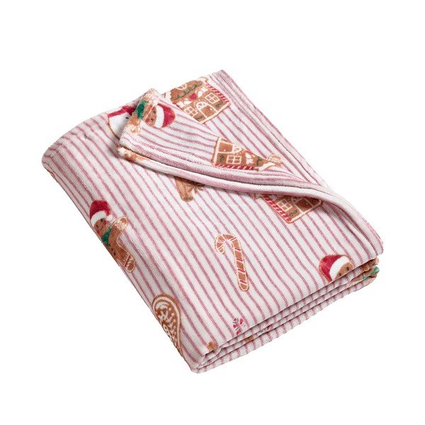 Červená/v přírodní barvě deka s vánočním motivem 170x130 cm Christmas Gingerbread Stripe – Catherine Lansfield