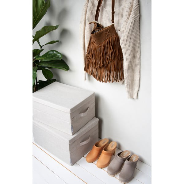 Béžový látkový úložný box s víkem 40x30x22 cm Soft Storage – Bigso-image-2