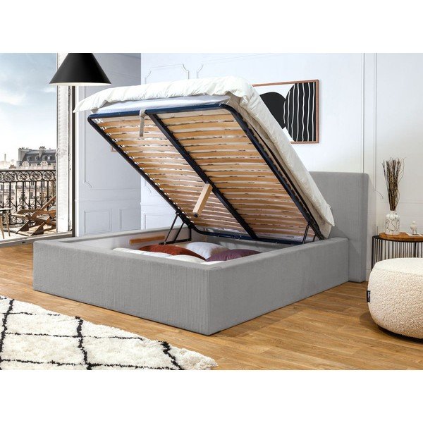 Světle šedá čalouněná dvoulůžková postel s úložným prostorem s roštem 160x200 cm Nihad – Bobochic Paris-image-3