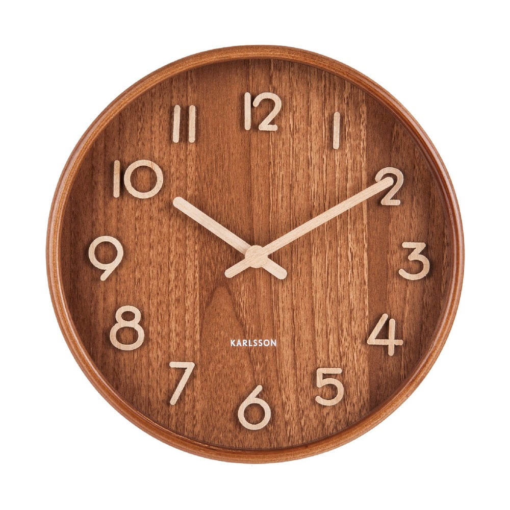 Hnědé nástěnné hodiny z lipového dřeva Karlsson Pure Small, ø 22 cm