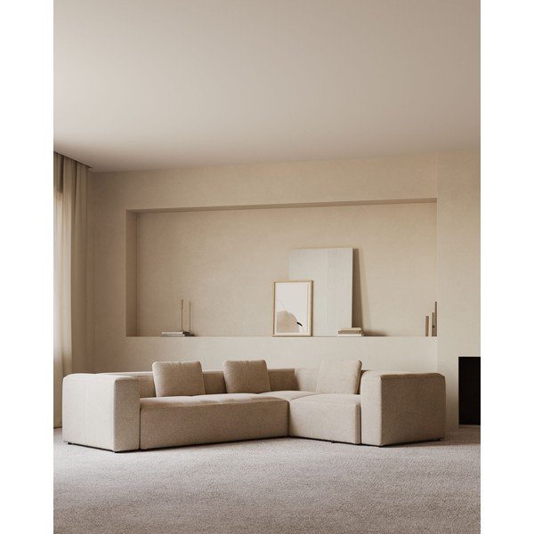 Béžová žinylková rohová pohovka Blok – Kave Home-image-1