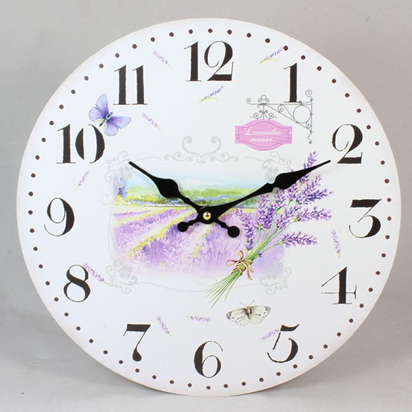 Dřevěné hodiny Lavender Field, 17 cm