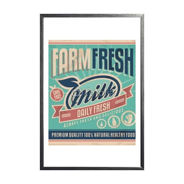 Zarámovaný  plakát Retro Farm Fresh Milk, černý rám