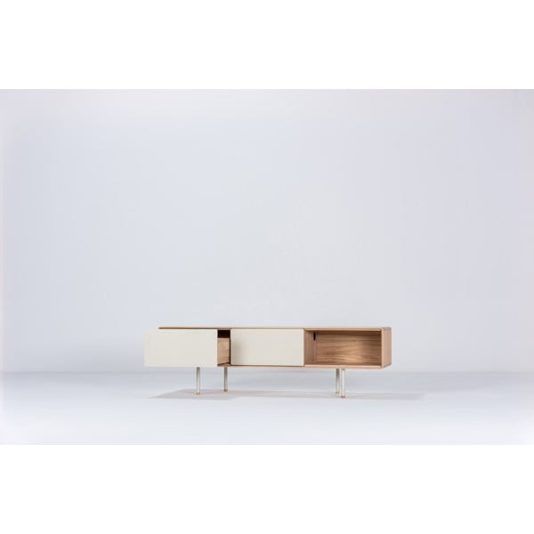 TV stolek z dubového dřeva v bílo-přírodní barvě 160x48 cm Fina – Gazzda-image-1