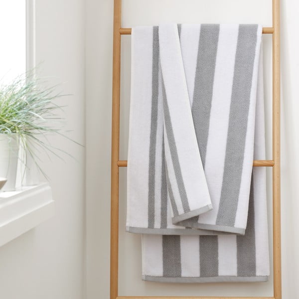 Bílo-šedá froté bavlněná osuška 70x120 cm Reversible Stripe – Bianca-image-1