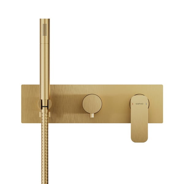 Podomítková sprchová baterie ve zlaté barvě (2 výstupy) Spy – Sapho-image-1