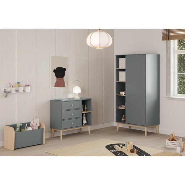 Dětská šatní skříň šedozelená 90x180x52 cm Esteban – Marckeric-image-1