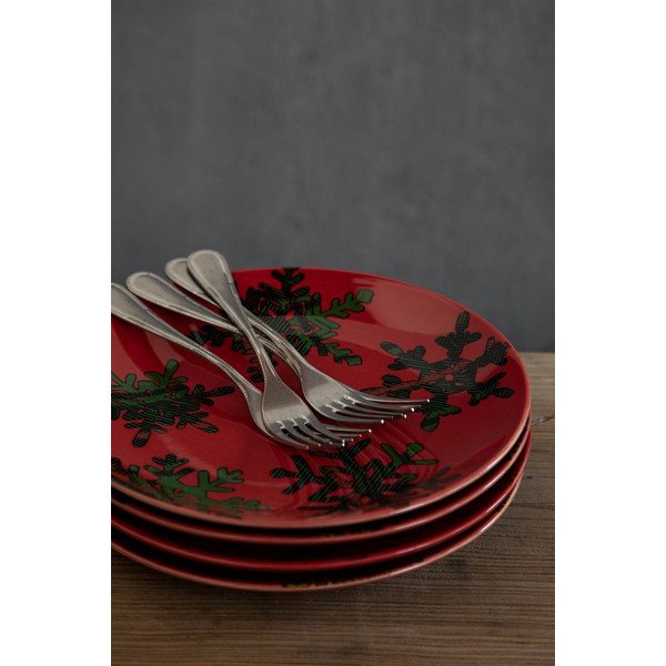 Sada 4 červeno-černých dezertních talířů z kameniny Casafina Snowflake, ø 21,6 cm-image-2