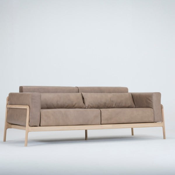 Světle hnědá pohovka z buvolí kůže s konstrukcí z masivního dubového dřeva Gazzda Fawn, 210 cm-image-2