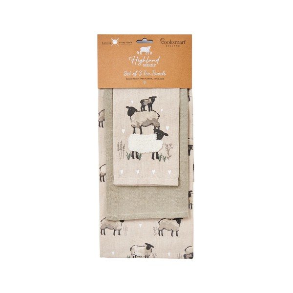 Utěrky v sadě 3 ks s příměsí lnu 45x65 cm Highland Sheep – Cooksmart ®